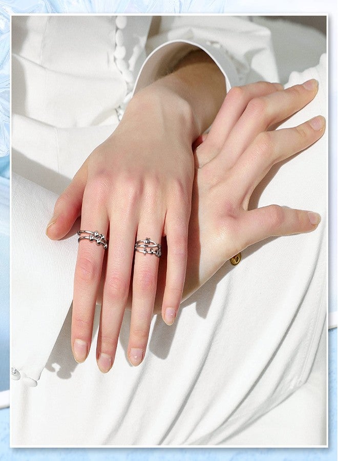 sailimue 9Pcs Anti Anxiety Rings For Women Men Fidget Band Rings Set For Anxiety Unisex Adjustable Stacking Spinner Worry Stress Relief Ring With Beads - Image 5
